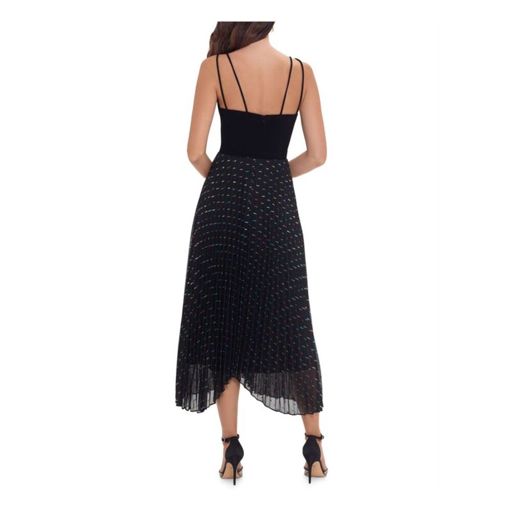 XSCAPE Womens Black Chiffon Spaghetti Strap V Neck Midi Evening Hi-Lo Dress 8 - Picture 2 of 4